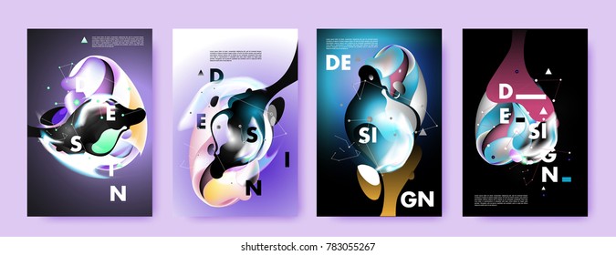 Colorful abstract liquid and fluid poster and cover design. Minimal geometric pattern gradients backgrounds. Eps10 vector.