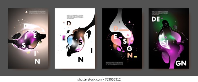 Colorful abstract liquid and fluid poster and cover design. Minimal geometric pattern gradients backgrounds. Eps10 vector.