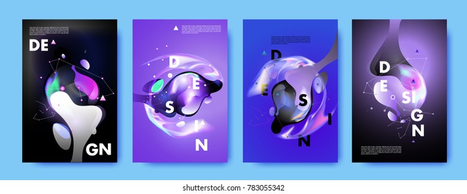 Colorful abstract liquid and fluid poster and cover design. Minimal geometric pattern gradients backgrounds. Eps10 vector.