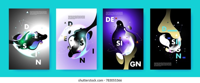 Colorful abstract liquid and fluid poster and cover design. Minimal geometric pattern gradients backgrounds. Eps10 vector.