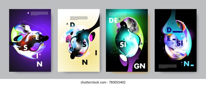 Colorful abstract liquid and fluid poster and cover design. Minimal geometric pattern gradients backgrounds. Eps10 vector.