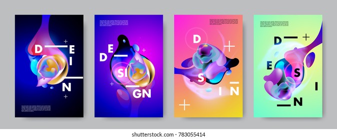 Colorful abstract liquid and fluid poster and cover design. Minimal geometric pattern gradients backgrounds. Eps10 vector.
