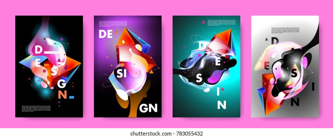 Colorful abstract liquid and fluid poster and cover design. Minimal geometric pattern gradients backgrounds. Eps10 vector.