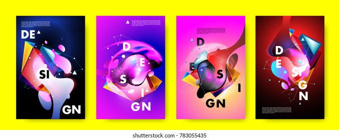 Colorful abstract liquid and fluid poster and cover design. Minimal geometric pattern gradients backgrounds. Eps10 vector.