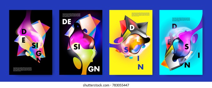 Colorful abstract liquid and fluid poster and cover design. Minimal geometric pattern gradients backgrounds. Eps10 vector.