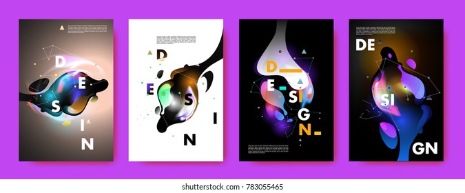 Colorful abstract liquid and fluid poster and cover design. Minimal geometric pattern gradients backgrounds. Eps10 vector.
