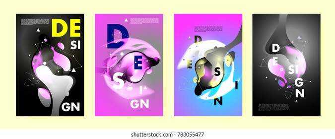 Colorful abstract liquid and fluid poster and cover design. Minimal geometric pattern gradients backgrounds. Eps10 vector.