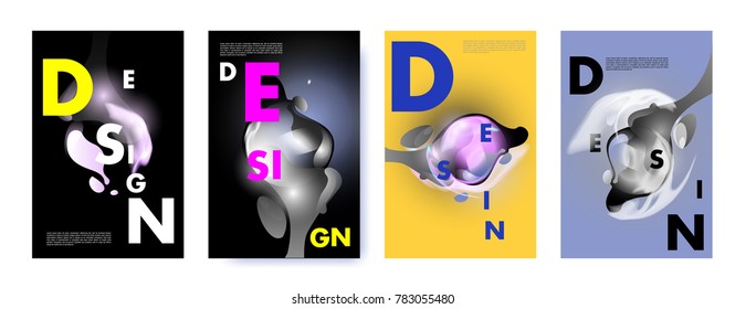 Colorful abstract liquid and fluid poster and cover design. Minimal geometric pattern gradients backgrounds. Eps10 vector.