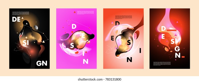 Colorful abstract liquid and fluid poster and cover design. Minimal geometric pattern gradients backgrounds. Eps10 vector.