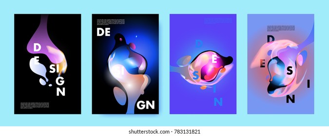 Colorful abstract liquid and fluid poster and cover design. Minimal geometric pattern gradients backgrounds. Eps10 vector.