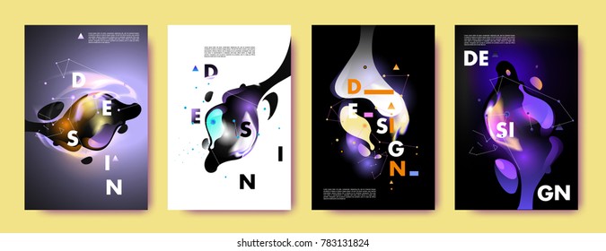 Colorful abstract liquid and fluid poster and cover design. Minimal geometric pattern gradients backgrounds. Eps10 vector.