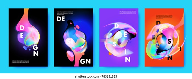 Colorful abstract liquid and fluid poster and cover design. Minimal geometric pattern gradients backgrounds. Eps10 vector.