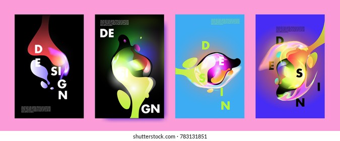 Colorful abstract liquid and fluid poster and cover design. Minimal geometric pattern gradients backgrounds. Eps10 vector.