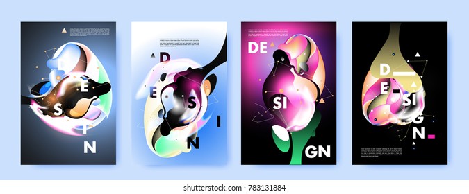Colorful abstract liquid and fluid poster and cover design. Minimal geometric pattern gradients backgrounds. Eps10 vector.
