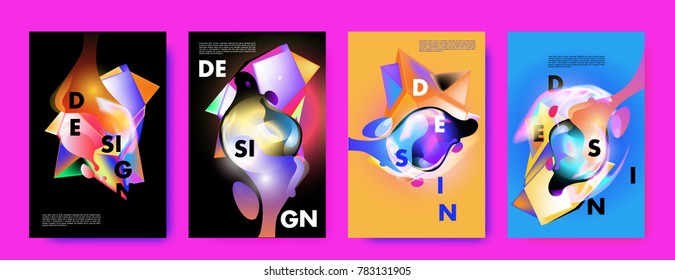 Colorful abstract liquid and fluid poster and cover design. Minimal geometric pattern gradients backgrounds. Eps10 vector.