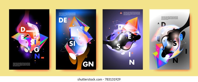 Colorful abstract liquid and fluid poster and cover design. Minimal geometric pattern gradients backgrounds. Eps10 vector.