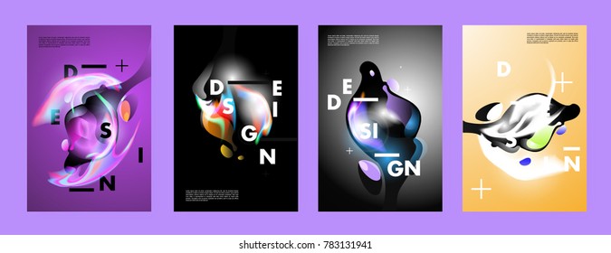 Colorful abstract liquid and fluid poster and cover design. Minimal geometric pattern gradients backgrounds. Eps10 vector.