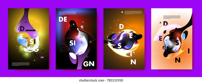Colorful abstract liquid and fluid poster and cover design. Minimal geometric pattern gradients backgrounds. Eps10 vector.