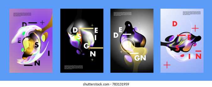 Colorful abstract liquid and fluid poster and cover design. Minimal geometric pattern gradients backgrounds. Eps10 vector.