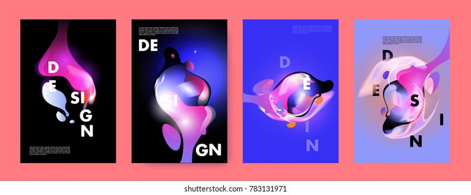 Colorful abstract liquid and fluid poster and cover design. Minimal geometric pattern gradients backgrounds. Eps10 vector.