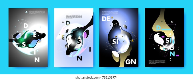 Colorful abstract liquid and fluid poster and cover design. Minimal geometric pattern gradients backgrounds. Eps10 vector.