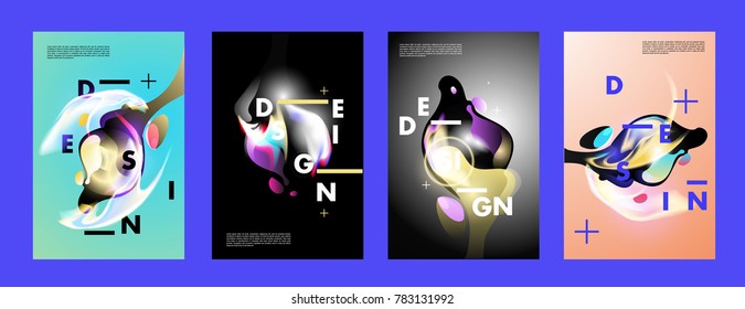 Colorful abstract liquid and fluid poster and cover design. Minimal geometric pattern gradients backgrounds. Eps10 vector.