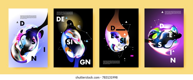 Colorful abstract liquid and fluid poster and cover design. Minimal geometric pattern gradients backgrounds. Eps10 vector.