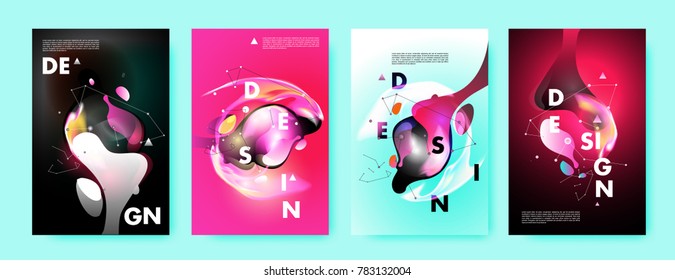 Colorful abstract liquid and fluid poster and cover design. Minimal geometric pattern gradients backgrounds. Eps10 vector.