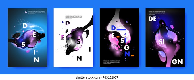 Colorful abstract liquid and fluid poster and cover design. Minimal geometric pattern gradients backgrounds. Eps10 vector.