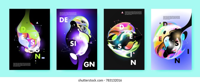 Colorful abstract liquid and fluid poster and cover design. Minimal geometric pattern gradients backgrounds. Eps10 vector.