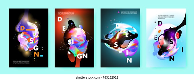 Colorful abstract liquid and fluid poster and cover design. Minimal geometric pattern gradients backgrounds. Eps10 vector.