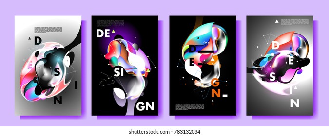 Colorful abstract liquid and fluid poster and cover design. Minimal geometric pattern gradients backgrounds. Eps10 vector.