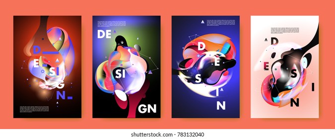 Colorful abstract liquid and fluid poster and cover design. Minimal geometric pattern gradients backgrounds. Eps10 vector.
