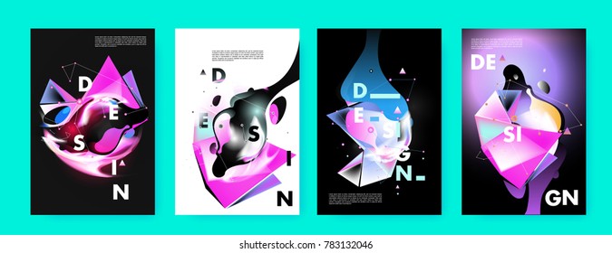 Colorful abstract liquid and fluid poster and cover design. Minimal geometric pattern gradients backgrounds. Eps10 vector.