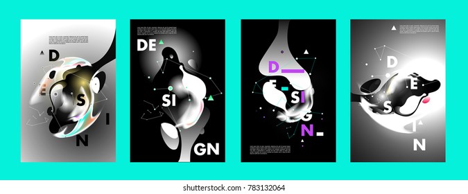 Colorful abstract liquid and fluid poster and cover design. Minimal geometric pattern gradients backgrounds. Eps10 vector.
