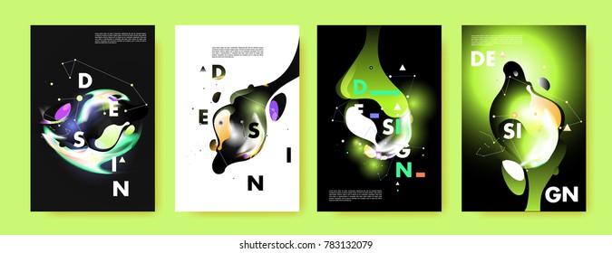 Colorful abstract liquid and fluid poster and cover design. Minimal geometric pattern gradients backgrounds. Eps10 vector.