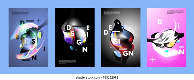 Colorful abstract liquid and fluid poster and cover design. Minimal geometric pattern gradients backgrounds. Eps10 vector.