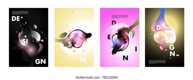 Colorful abstract liquid and fluid poster and cover design. Minimal geometric pattern gradients backgrounds. Eps10 vector.