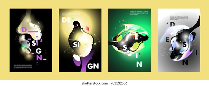 Colorful abstract liquid and fluid poster and cover design. Minimal geometric pattern gradients backgrounds. Eps10 vector.