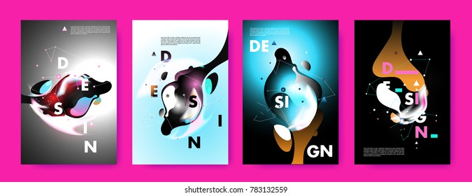 Colorful abstract liquid and fluid poster and cover design. Minimal geometric pattern gradients backgrounds. Eps10 vector.