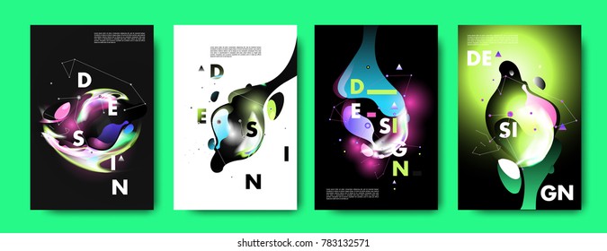 Colorful abstract liquid and fluid poster and cover design. Minimal geometric pattern gradients backgrounds. Eps10 vector.