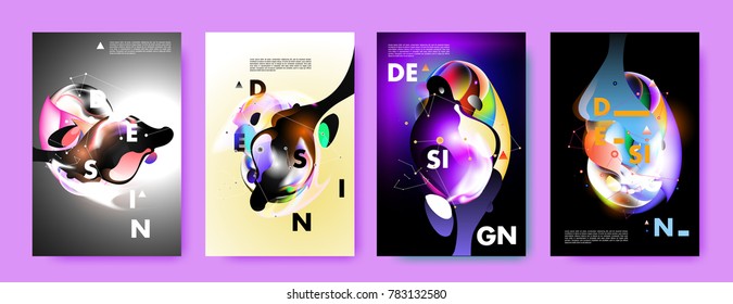 Colorful abstract liquid and fluid poster and cover design. Minimal geometric pattern gradients backgrounds. Eps10 vector.