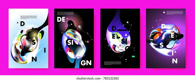 Colorful abstract liquid and fluid poster and cover design. Minimal geometric pattern gradients backgrounds. Eps10 vector.