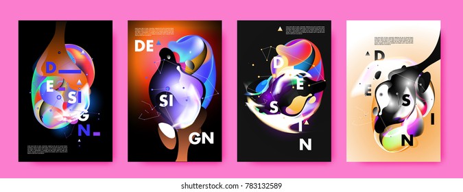 Colorful abstract liquid and fluid poster and cover design. Minimal geometric pattern gradients backgrounds. Eps10 vector.