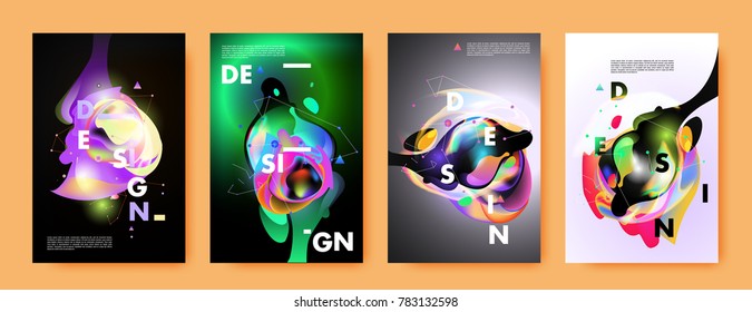 Colorful abstract liquid and fluid poster and cover design. Minimal geometric pattern gradients backgrounds. Eps10 vector.