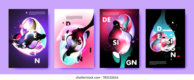 Colorful abstract liquid and fluid poster and cover design. Minimal geometric pattern gradients backgrounds. Eps10 vector.