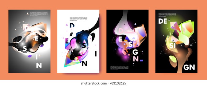 Colorful abstract liquid and fluid poster and cover design. Minimal geometric pattern gradients backgrounds. Eps10 vector.
