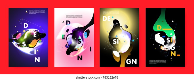 Colorful abstract liquid and fluid poster and cover design. Minimal geometric pattern gradients backgrounds. Eps10 vector.