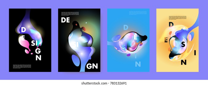 Colorful abstract liquid and fluid poster and cover design. Minimal geometric pattern gradients backgrounds. Eps10 vector.