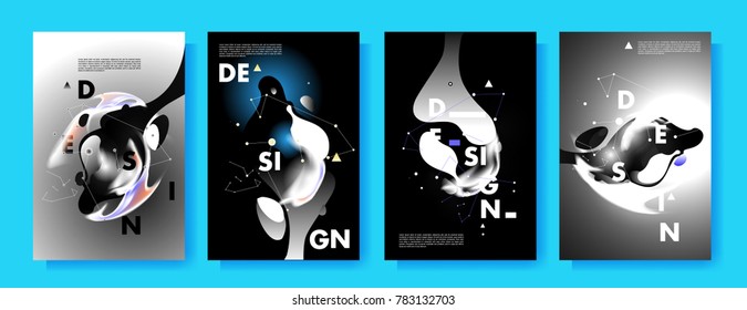 Colorful abstract liquid and fluid poster and cover design. Minimal geometric pattern gradients backgrounds. Eps10 vector.